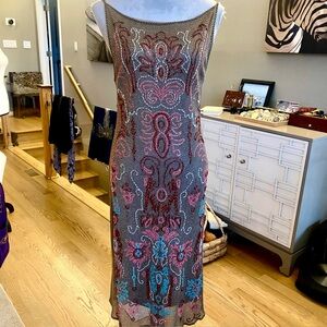 VIVIENNE TAM— Khaki Metallic Mesh Dress w/ Sequins. Spaghetti Straps. VERY RARE